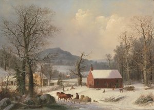 Red School House by George Henry Durrie Oil Painting