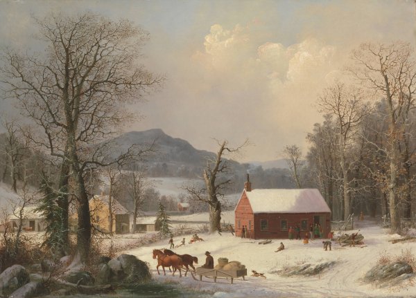 Red School House  by George Henry Durrie - Hand-Painted Oil Painting Reproduction