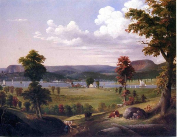 Summer Landscape Near New Haven, View from East Haven by George Henry Durrie - Hand-Painted Oil Painting Reproduction