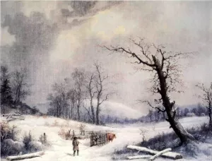 The Wood Sled also known as Homeward Path by George Henry Durrie Oil Painting