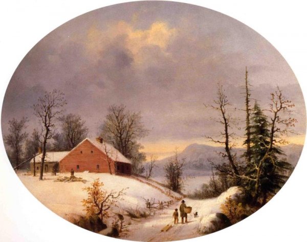 Main Product Photo of Winter Farmyard and Travelers Painting by George Henry Durrie