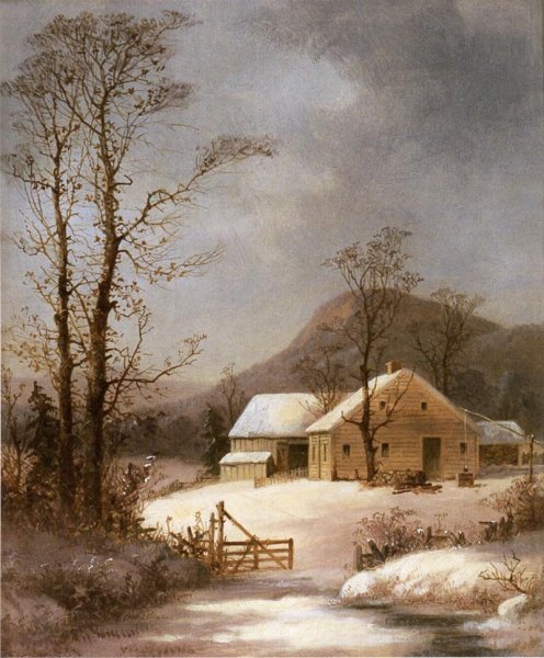 Winter Farmyard by George Henry Durrie - Hand-Painted Oil Painting Reproduction