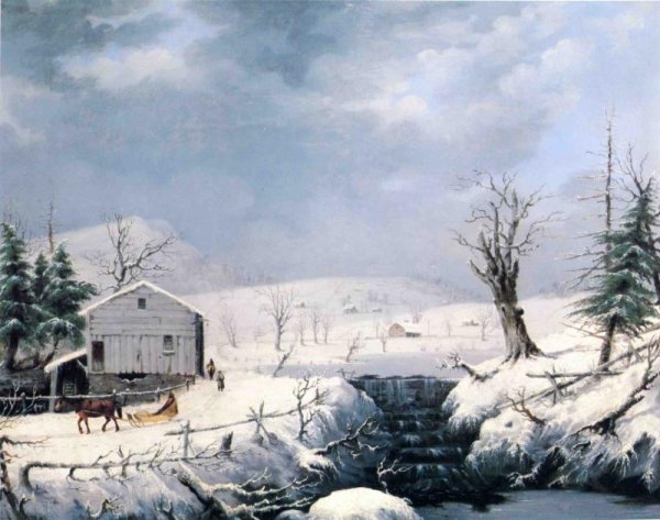 Winter in New England by George Henry Durrie - Hand-Painted Oil Painting Reproduction