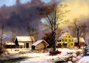 Winter in the Country, A Cold Morning 2 by George Henry Durrie Oil Painting