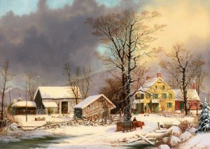Winter in the Country, A Cold Morning by George Henry Durrie Oil Painting