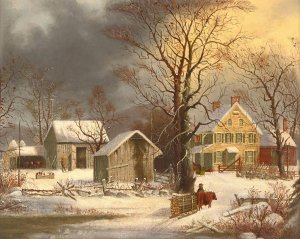 Winter in the Country, A Cold Morning by George Henry Durrie Oil Painting