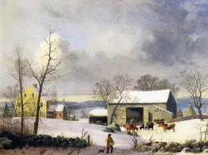 Winter in the Country, Farmyard by George Henry Durrie - Oil Painting Reproduction