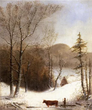 Winter Landscape with Log Cart by George Henry Durrie - Oil Painting Reproduction