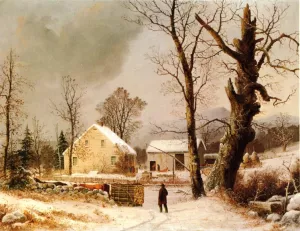 Winter Scene in New England by George Henry Durrie - Oil Painting Reproduction