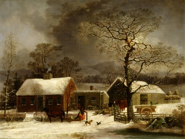 Winter Scene in New Haven, Connecticut  by George Henry Durrie - Hand-Painted Oil Painting Reproduction