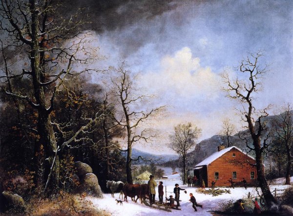 Winter Scene by George Henry Durrie - Hand-Painted Oil Painting Reproduction