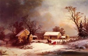 Winter-Time on the Farm by George Henry Durrie - Oil Painting Reproduction