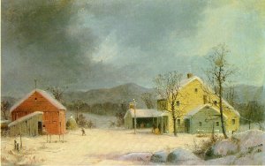 Yellow Farmhouse in Winter by George Henry Durrie Oil Painting