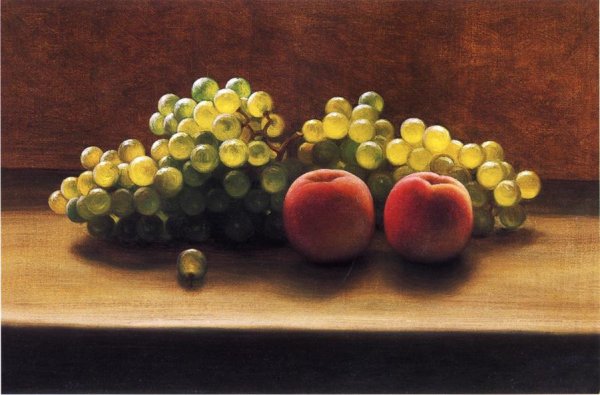 Peaches and Grapes on a Tabletop by George Henry Hall - Hand-Painted Oil Painting Reproduction
