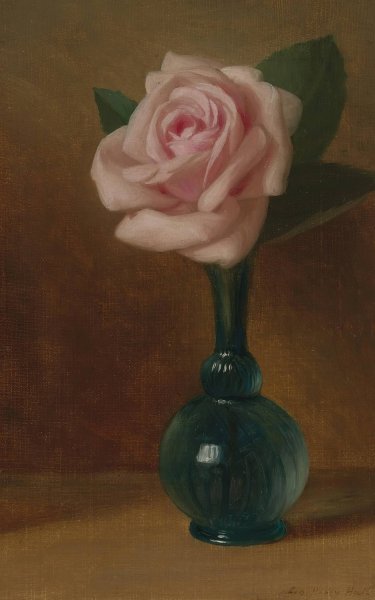Pink Rose In A Green Vas  by George Henry Hall - Hand-Painted Oil Painting Reproduction
