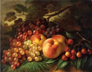Still Life with Peaches and Grapes by George Henry Hall Oil Painting
