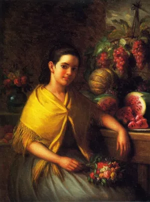 Young Girl with Fruit and Flowers by George Henry Hall Oil Painting