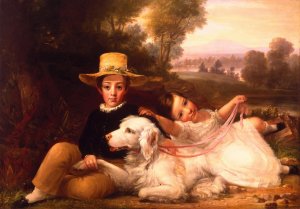 Portrait of Two Children by George Henry Harlow Oil Painting