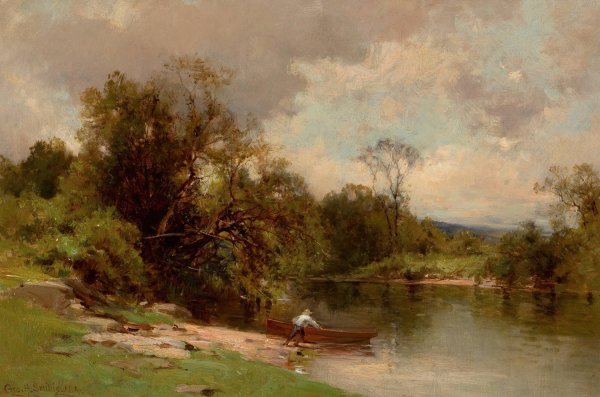 Gone Fishing by George Henry Smillie - Hand-Painted Oil Painting Reproduction