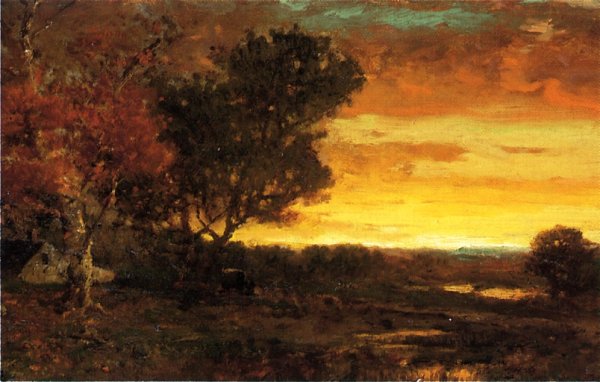 Main Product Photo of An Autumn Farmscape at Sunset Painting by George Herbert McCord