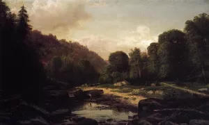 Boy Fishing in Mountain Stream, Mifflin County by George Hetzel - Oil Painting Reproduction