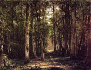 Forest Scene with Mother and Child by George Hetzel - Oil Painting Reproduction