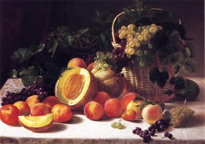 Still Life with Basket of Grapes by George Hetzel Oil Painting