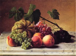 Still Life with Cantaloupe, Grapes and Peaches by George Hetzel Oil Painting
