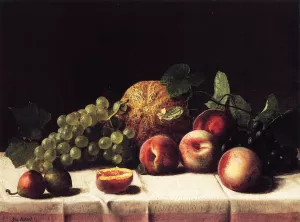 Still Life with Cantaloupe, Peaches and Grapes painting by George Hetzel