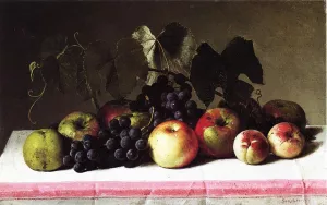 Still Life with Concord Grapes and Apples by George Hetzel Oil Painting