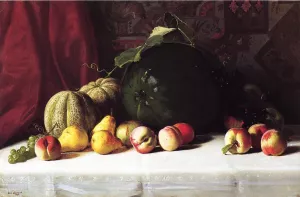 Still Life with Melons, Pears and Apples by George Hetzel - Oil Painting Reproduction
