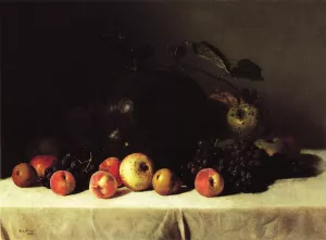 Still Life with Watermelon, Grapes and Apples painting by George Hetzel