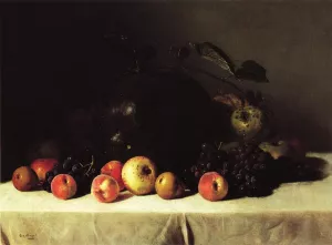 Still Life with Watermelon, Grapes and Apples Oil painting by George Hetzel