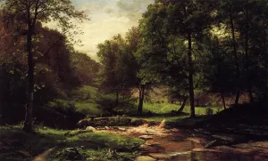 Stream with Field and Grazing Cattle by George Hetzel - Oil Painting Reproduction