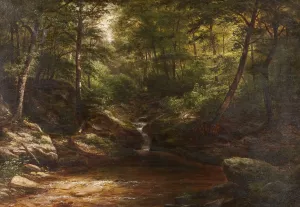 Waterfall in the Forest by George Hetzel Oil Painting