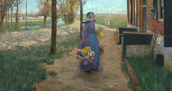 Flower Girl in Holland  by George Hitchcock - Hand-Painted Oil Painting Reproduction