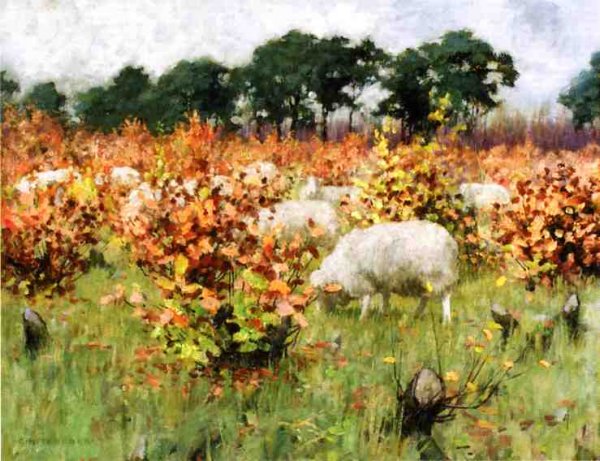 Main Product Photo of Grazing Sheep Painting by George Hitchcock