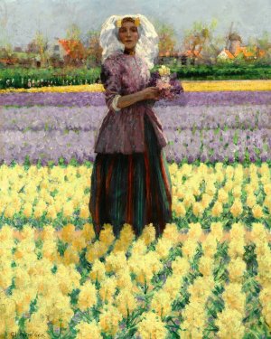 Woman in a Field of Hyacinths by George Hitchcock Oil Painting