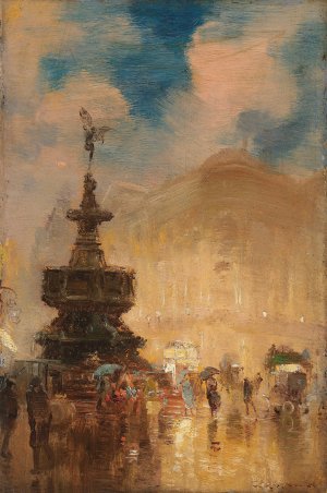April Weather, Piccadilly Circus by George Hyde Pownall Oil Painting