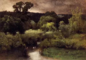 A Gray, Lowery Day painting by George Inness