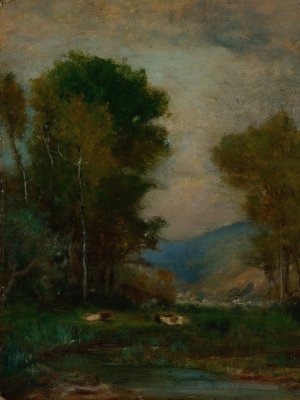Cows By A Stream by George Inness Oil Painting