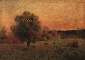 Cows in a Field by George Inness Oil Painting