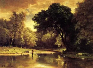 Fisherman in a Stream by George Inness Oil Painting