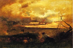 Golden Sunset by George Inness - Oil Painting Reproduction
