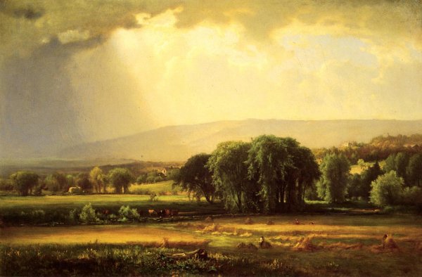 Harvest Scene in the Delaware Valley by George Inness - Hand-Painted Oil Painting Reproduction