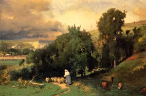 Hillside at Etretet by George Inness - Oil Painting Reproduction