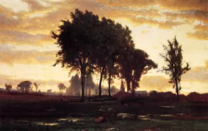 Landscape-Sunset by George Inness - Oil Painting Reproduction