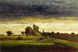 Landscape with Farmhouse by George Inness Oil Painting