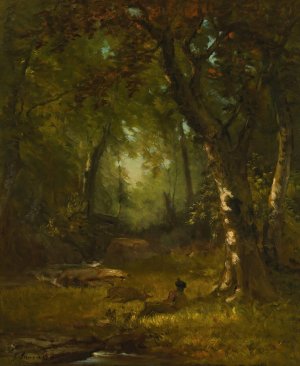 Landscape With Huntsman by George Inness Oil Painting