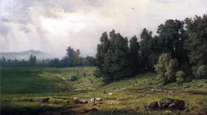 Landscape with Sheep by George Inness - Oil Painting Reproduction